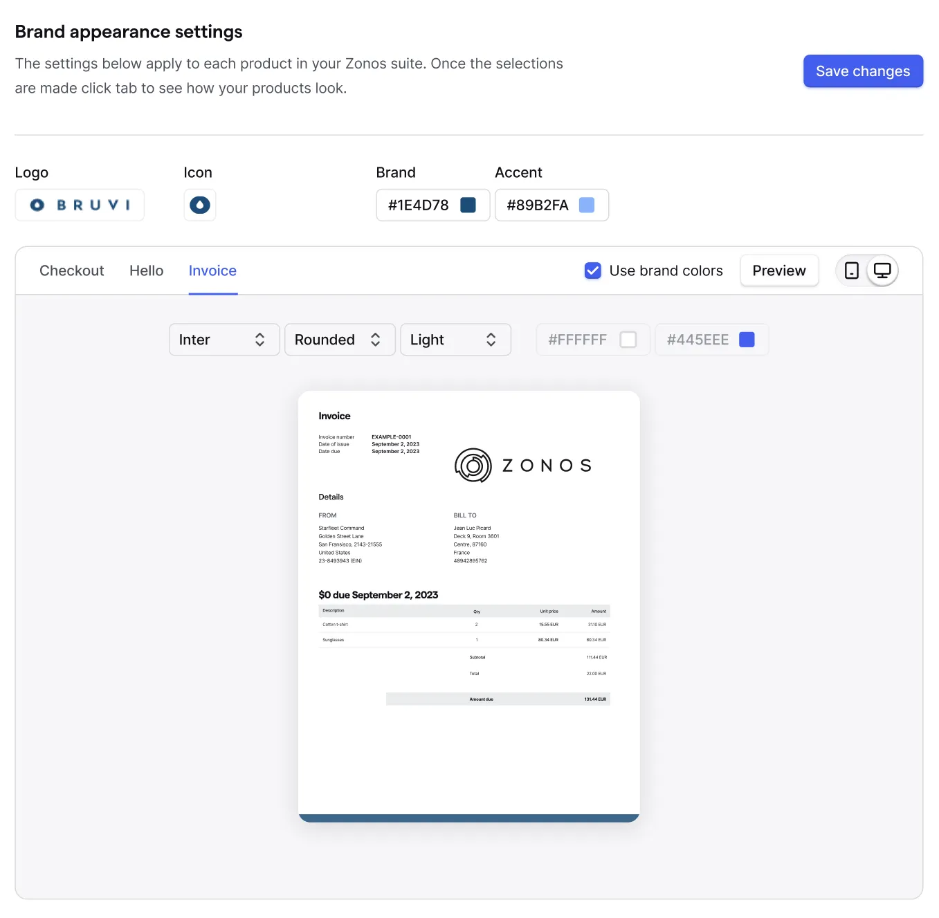 Branding settings